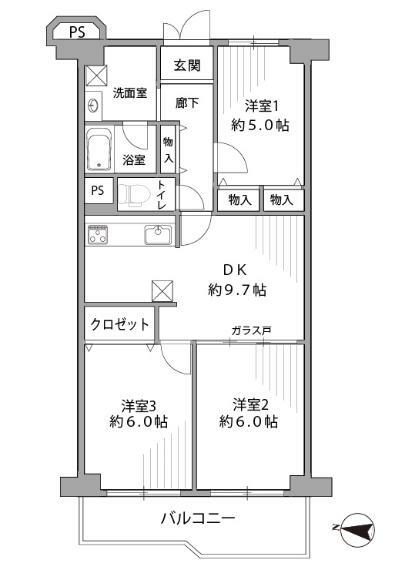 東大阪スカイハイツ(3DK) 7階の内観