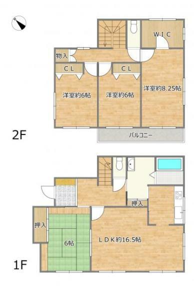 【間取り】2階建て4LDKのお家です。4LDKと十分な部屋数があり、全居室に収納がございますので、ご家族でも住みやすい住宅ですよ。