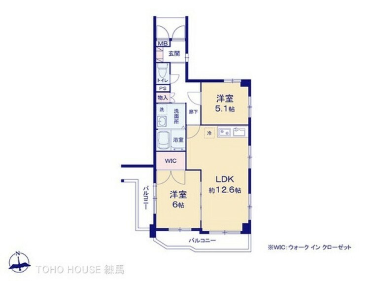 ライオンズマンション板橋赤塚(2LDK) 2階の間取り図