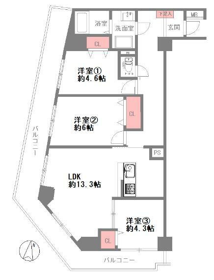GSハイム新大阪　壱号棟(3LDK) 2階の内観
