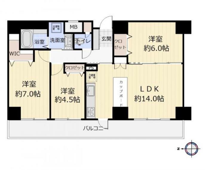 多賀城シティハウス(3LDK) 2階の間取り図