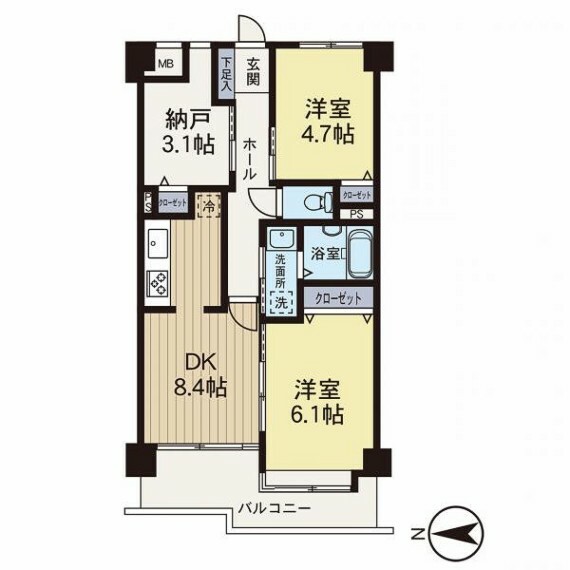 ライオンズマンション菅田第二(2DK) 4階の間取り図