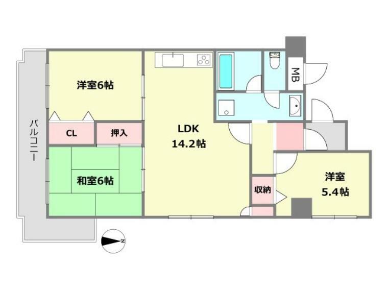 セントラル第2武庫之荘(3LDK) 4階の間取り図