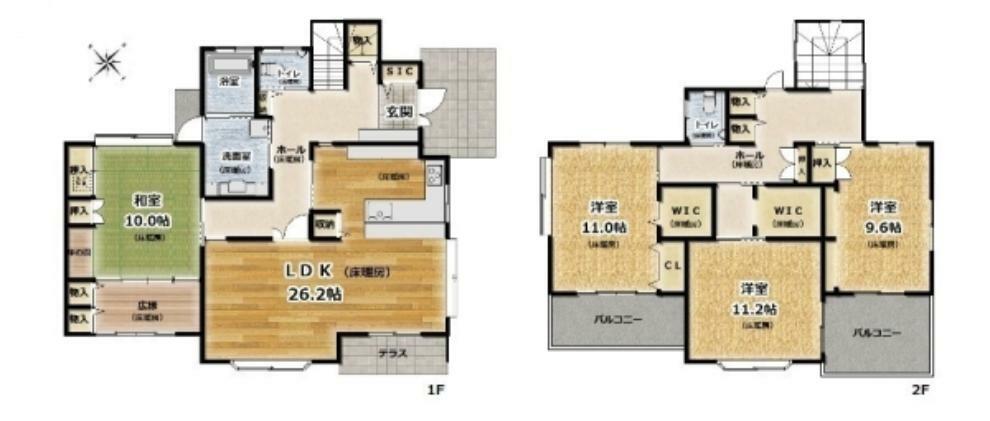 LDK26帖　和室10帖　各居室約10帖と二世帯も可能な広々住宅