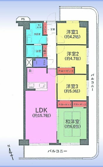 鳩ヶ谷スカイハイツ(4LDK) 4階の間取り図