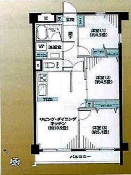 パラシオン鶴見(3LDK) 4階の間取り図