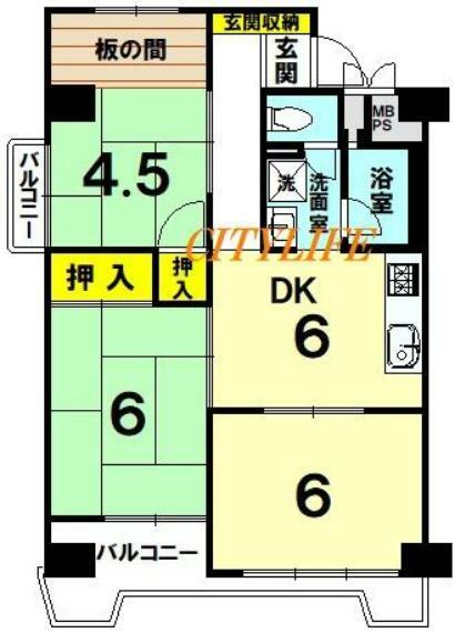 京都四条グランドハイツ(3DK) 4階の間取り図