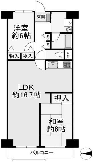 サニーコーポ枚方光善寺(2LDK) 3階の間取り図