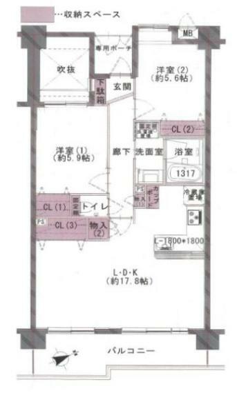 ライオンズガーデン武蔵関公園弐番館(2LDK) 3階の間取り図