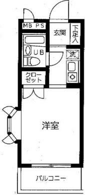 ライオンズマンション相武台前第5(1K) 2階の間取り図