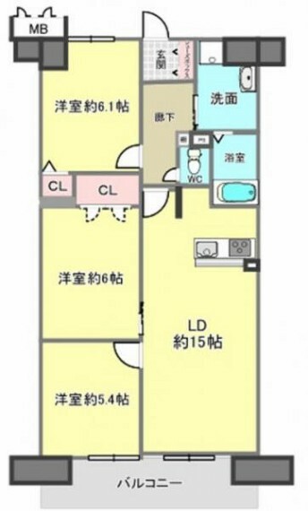 ロイヤルコート豊中四番館(3LDK) 3階の間取り図
