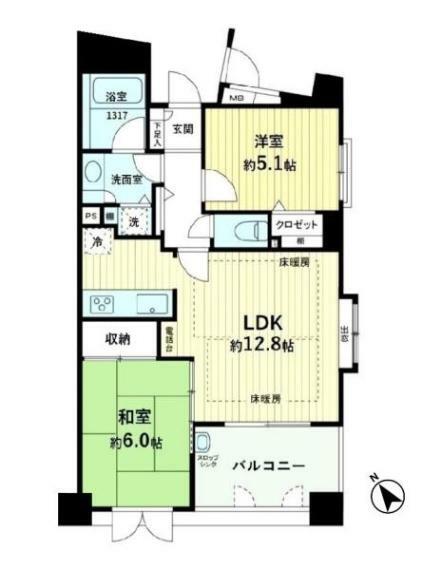 リブゼ横浜紅葉坂(2LDK) 4階の間取り図
