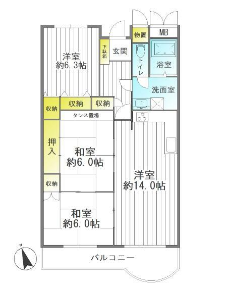 多賀城ロジュマンA棟(3LDK) 5階の間取り図