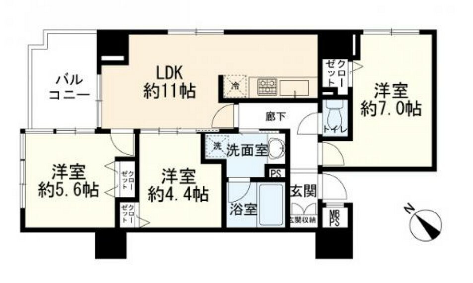 プリミテージュ新横浜(3LDK) 3階の間取り図