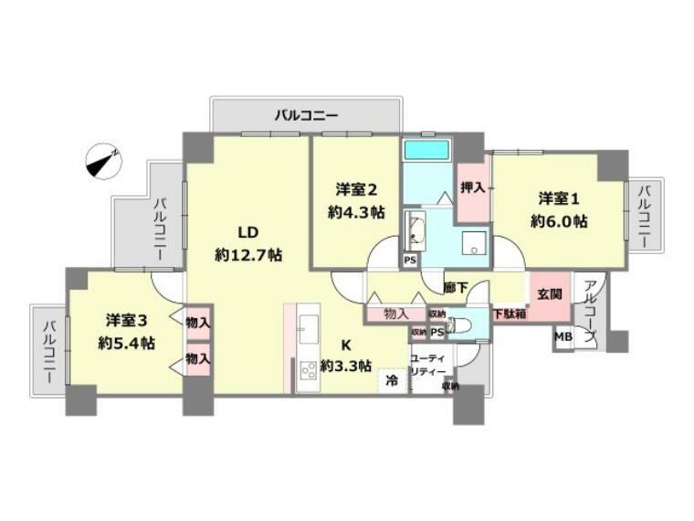 グランドメゾン住吉本町(3LDK) 4階の間取り図