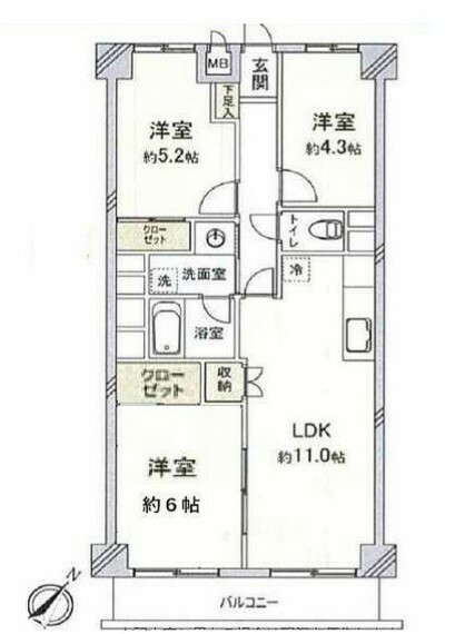 ルネ新行徳B棟(3LDK) 7階の間取り図