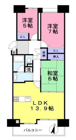 スコーレ東生駒(3LDK) 2階の間取り図