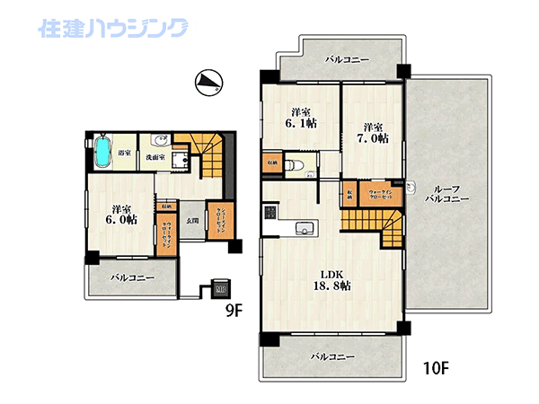 イニシア中野本町(3LDK) 9階の間取り図
