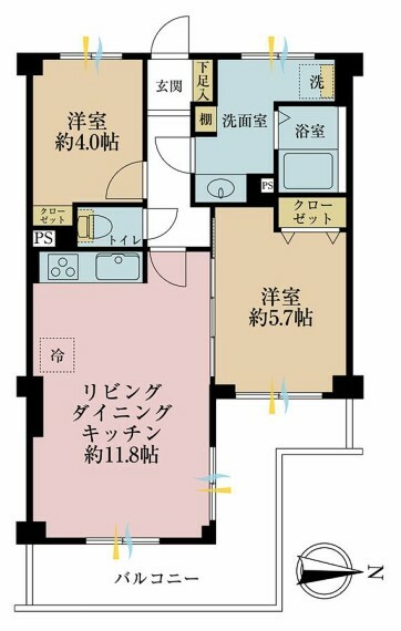 セザール第二竹ノ塚(2LDK) 3階の間取り図