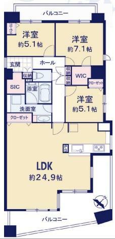 ベイシティ新浦安(3LDK) 3階の間取り図