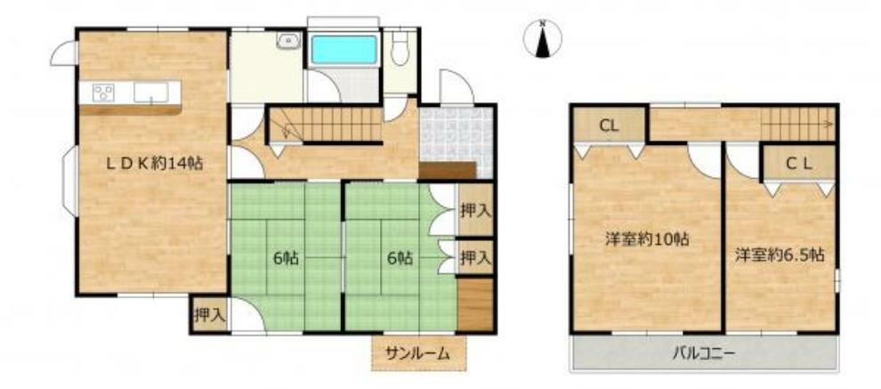 【RF後予定間取図】1階和室二間を残し、2階はそれぞれ収納がある洋室へ。4LDK住宅です。