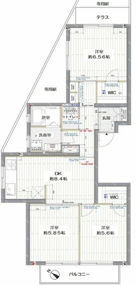 朝日武蔵野マンション(3DK) 1階の間取り図