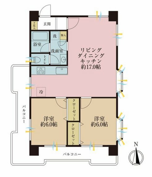 吾妻橋サニーコーポ(2LDK) 2階の間取り図