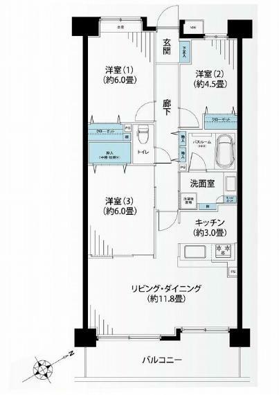 サングレイス新杉田(3LDK) 4階の間取り図
