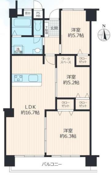 大阪マリンハイツ2号館(3LDK) 7階の間取り図