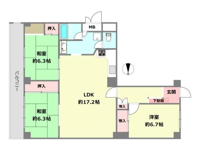 シーアイマンション第3夙川(3LDK) 6階の内観