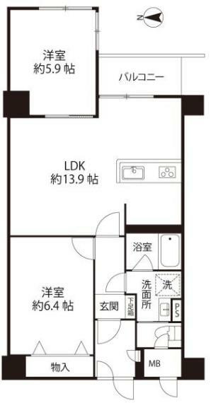 ライオンズマンション大森(2LDK) 8階の間取り図