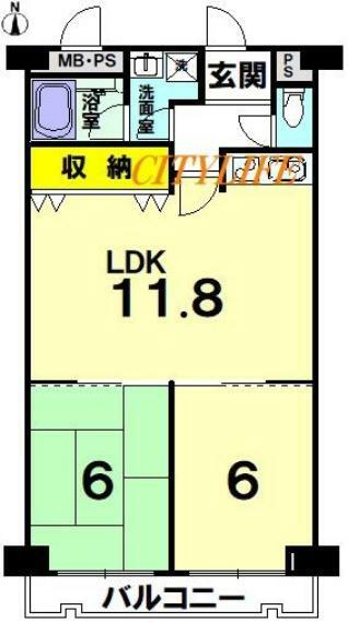 嵯峨ハイツ(2LDK) 6階の間取り図