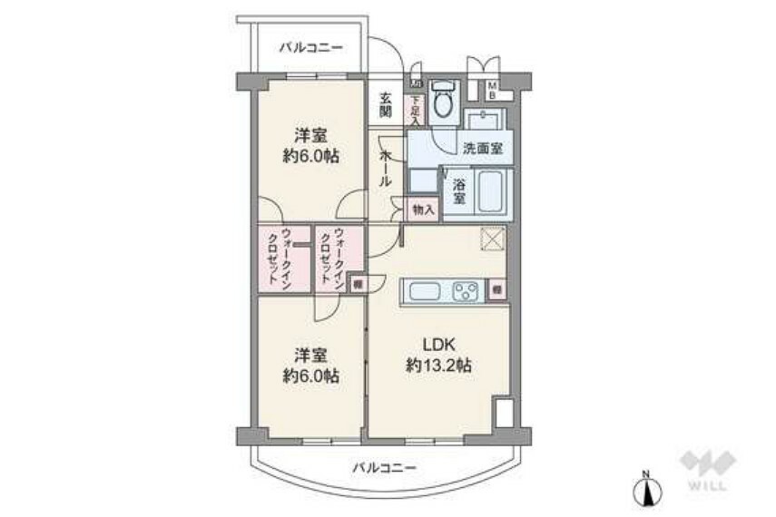 南茨木ハイタウン美沢B棟(2LDK) 11階の間取り図