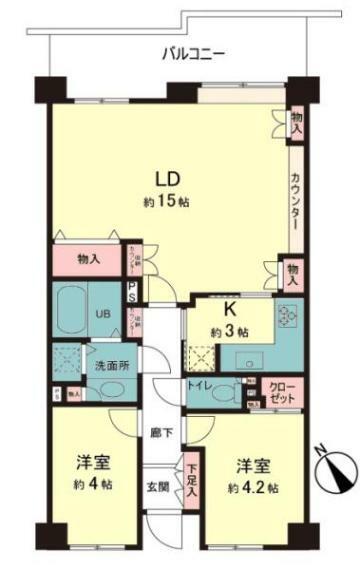 シティクレスト東戸塚(2LDK) 4階の間取り図