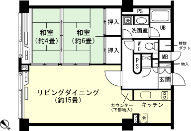 グランドウイング舞子高原(2LDK) 14階の間取り図