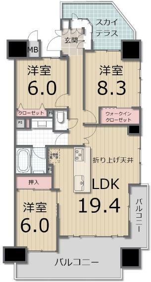 ロイヤルガーデンサンポート高松(3LDK) 7階の間取り図
