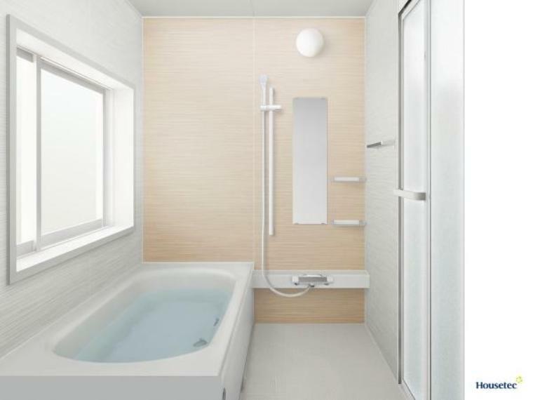 【同仕様写真/ユニットバス】浴室はハウステック製の新品のユニットバスに交換します。浴槽には滑り止めの凹凸があり、床は濡れた状態でも滑りにくい加工がされている安心設計です。