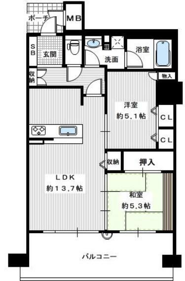 ペルル堺ウィングタワー(2LDK) 2階の間取り図