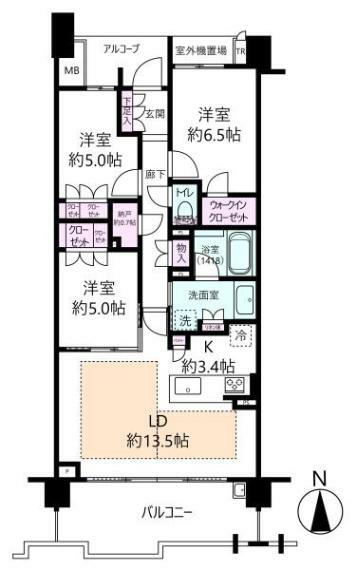 プラウド夙川コートテラス(3LDK) 2階の内観