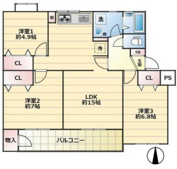 新原町田グリーンハイツD5号棟(3LDK) 4階の間取り図