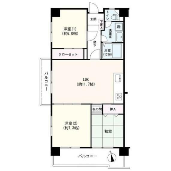 蕨ローヤルコーポ(3LDK) 3階の間取り図