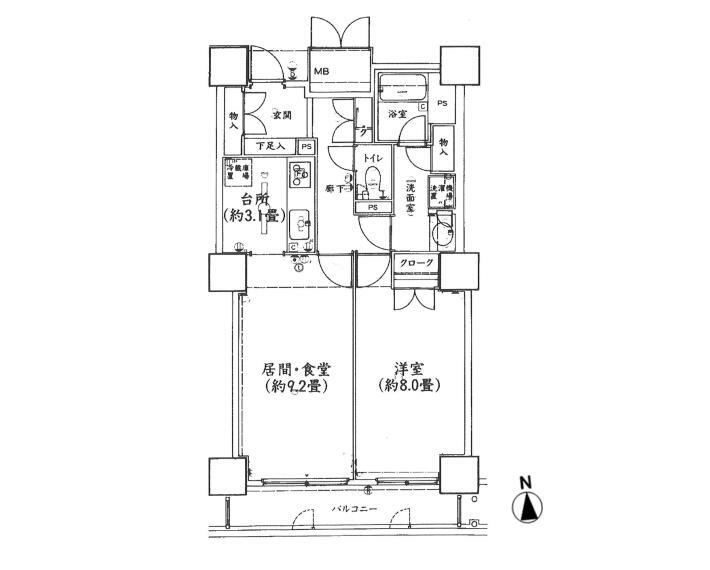 パークタワー台原(2K) 9階の間取り図