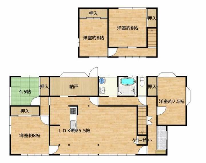 【間取り図】間取り図です。LDKを新設し、5LDKになりました。1階だけでも3部屋居室があるので、大家族や2世帯でも生活いただけます。