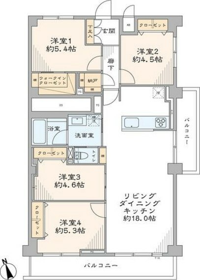 江戸川ハイツ(4LDK) 3階の間取り図
