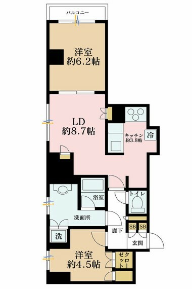 ヴィアシテラ新宿(2LDK) 1階の間取り図