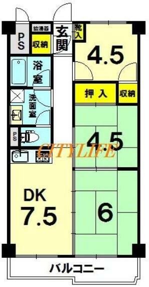 山科ハイツ(3DK) 6階の間取り図