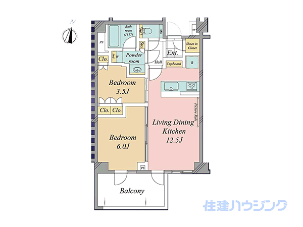 オープンレジデンシア桜新町2丁目(2LDK) 1階の間取り図