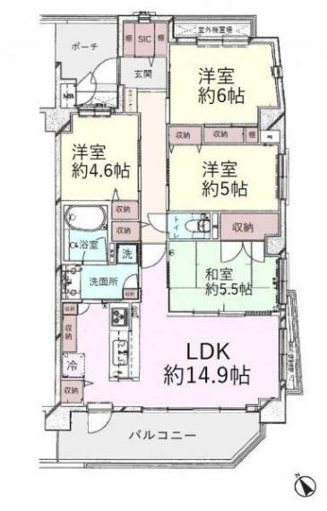 専有面積:82.05平米、全室収納あり4LDK