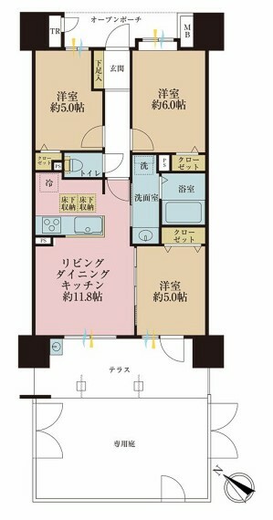 東京アクアガーデン(3LDK) 1階の間取り図
