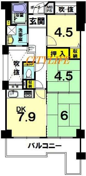 サンマンション西京極(3DK) 3階の間取り図